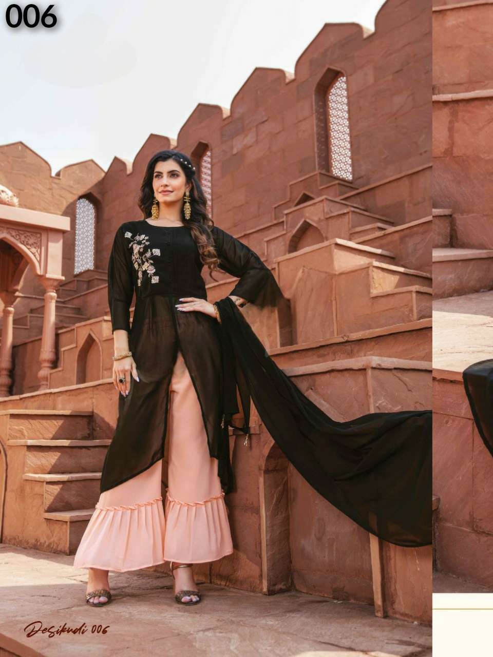 S3forever-Desi Kudi-Handwork-Zardosi-Fox-Georgette-Kurti- Bottom-Dupatta-006